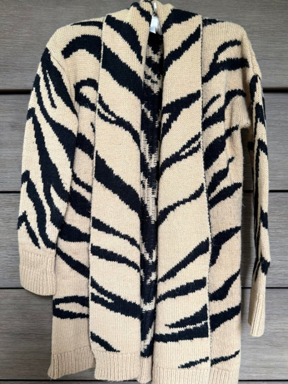 Express Tiger Stripe Open-Front Long Cardigan Camel Black S